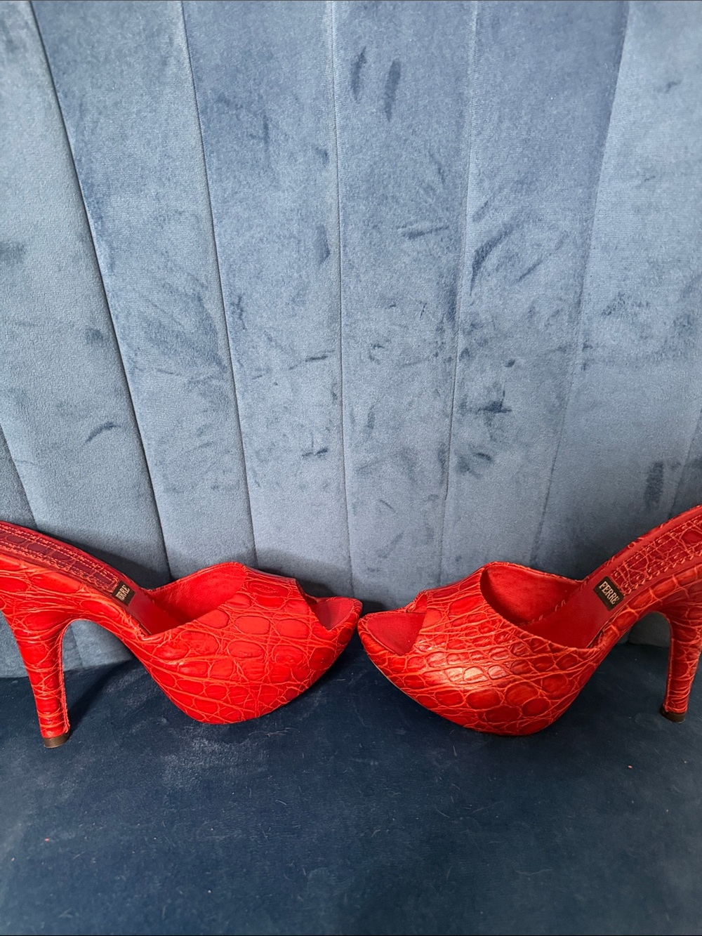 Ferre Red Croc-Embossed Slide Heels for Women - Picture 6 of 9